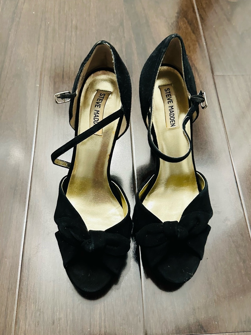 Steve Madden Black Suede Knot Bow Ankle-Strap Heels